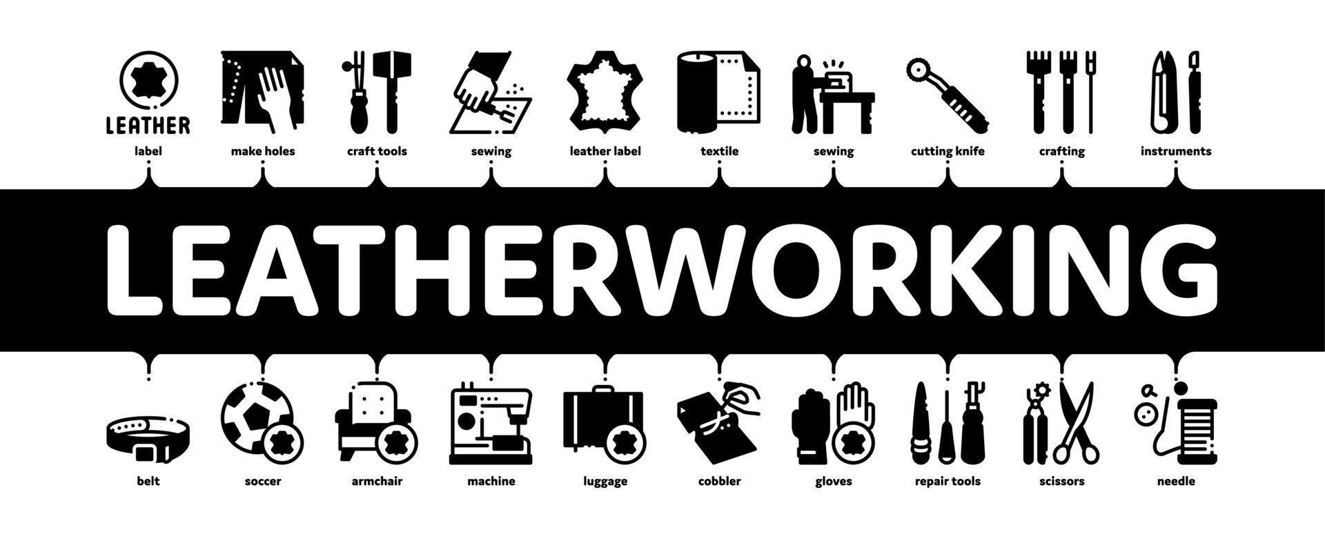 vecteur de bannière infographique minimal de travail du cuir