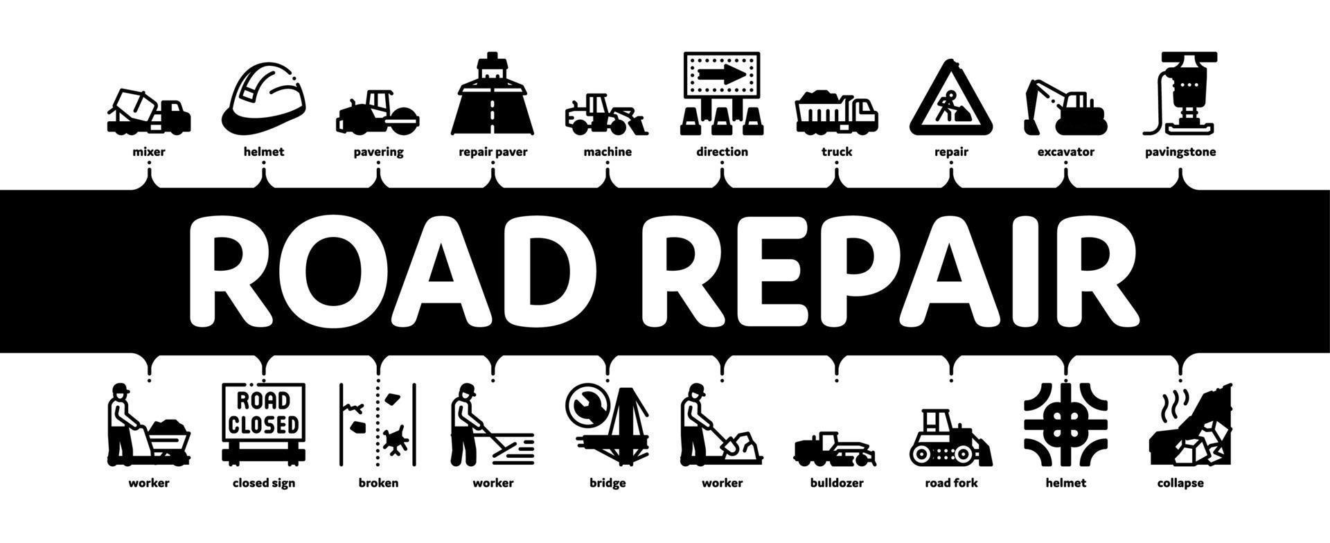 vecteur de bannière infographique minimal de réparation et de construction de routes