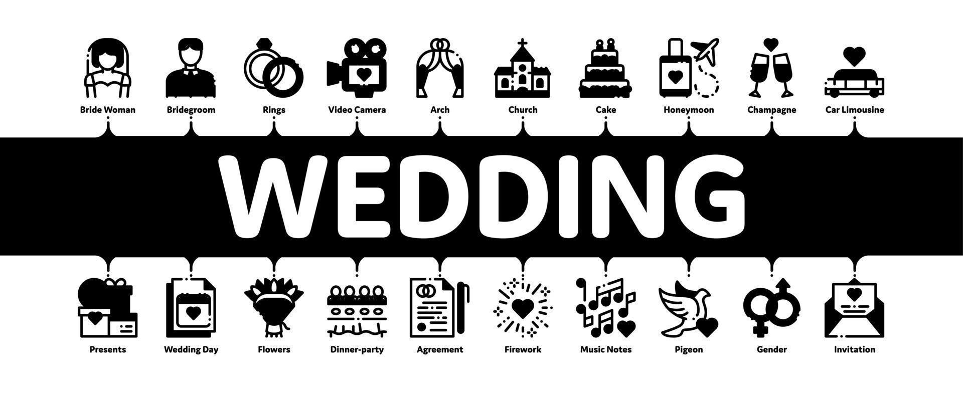 vecteur de bannière infographique minimal de mariage