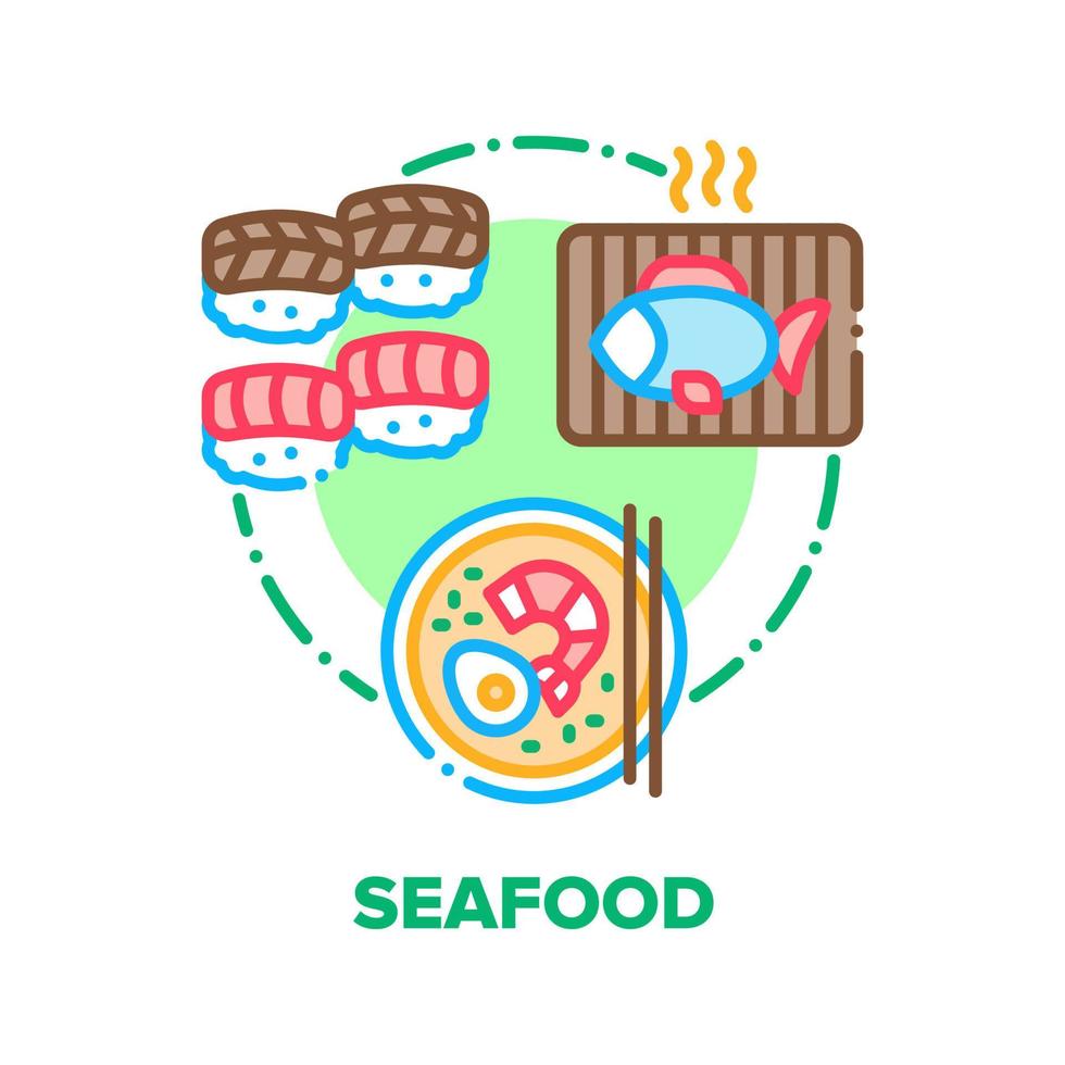 illustration de couleur de concept de vecteur de collation de fruits de mer plat