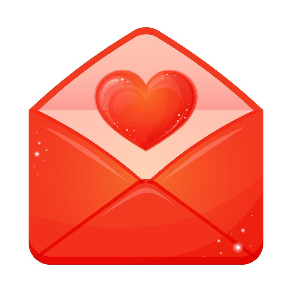 enveloppe rouge avec coeur brillant. message d'amour. symbole de la saint valentin. donner du courrier d'amour. illustration vectorielle pour la conception isolée sur fond blanc. vecteur