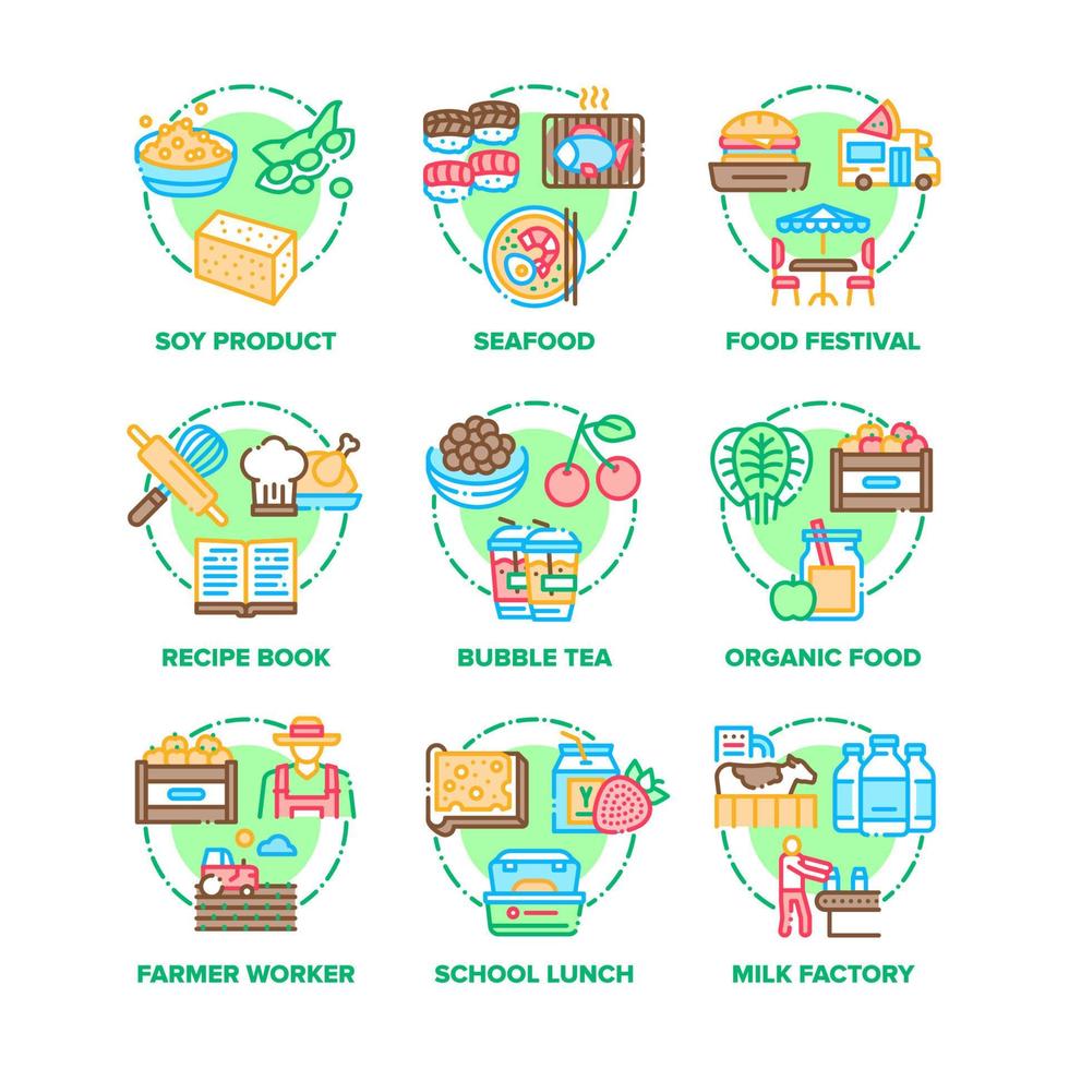 nourriture déjeuner set icônes illustrations vectorielles en couleur vecteur