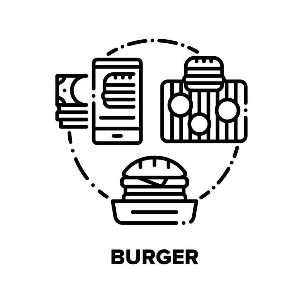 illustrations de concept de vecteur de nourriture burger noir