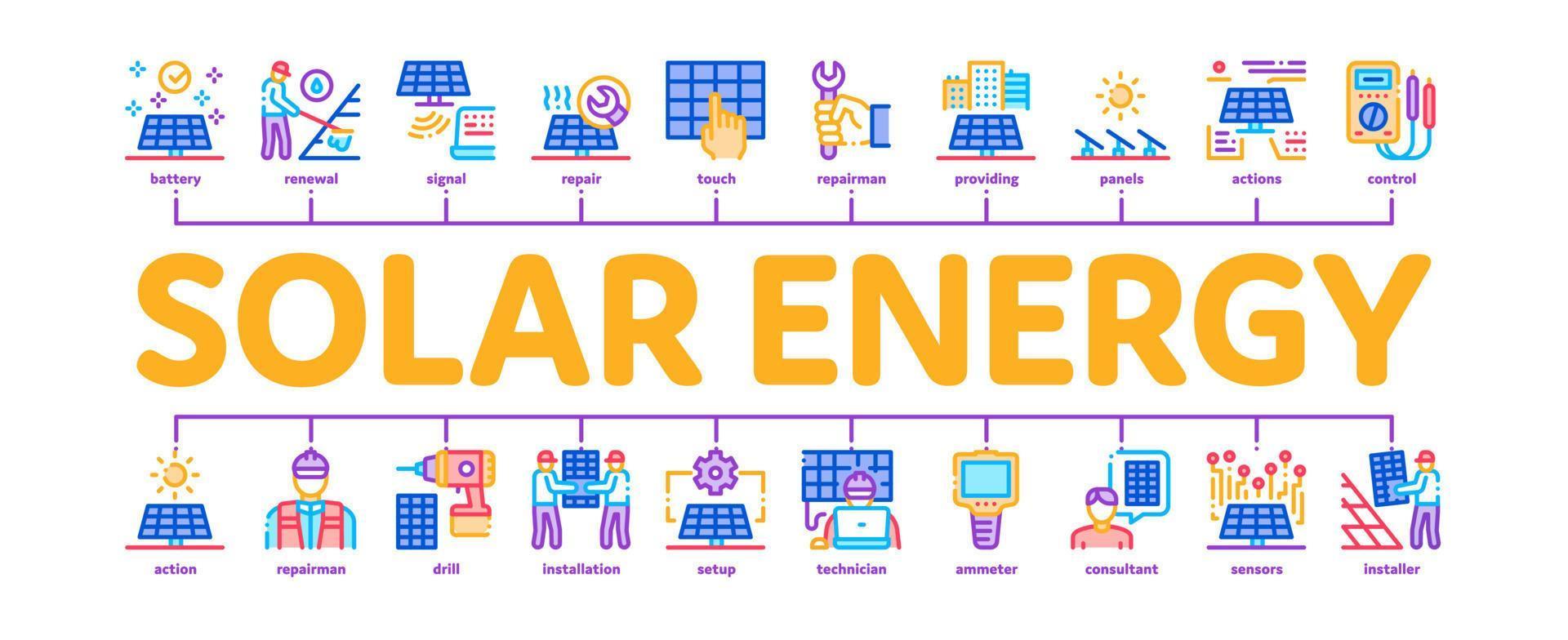 vecteur de bannière infographique minimal de techniciens en énergie solaire