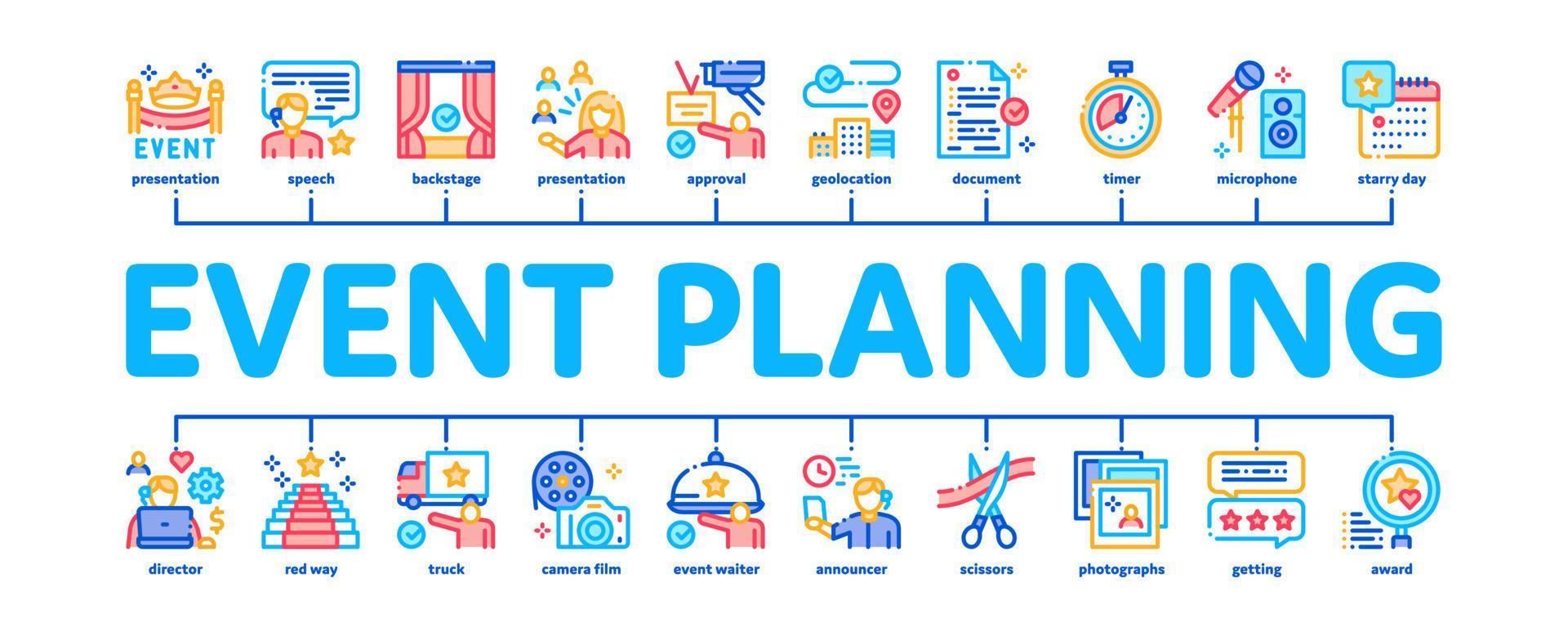 vecteur de bannière infographique minimal de planification de fête d'événement