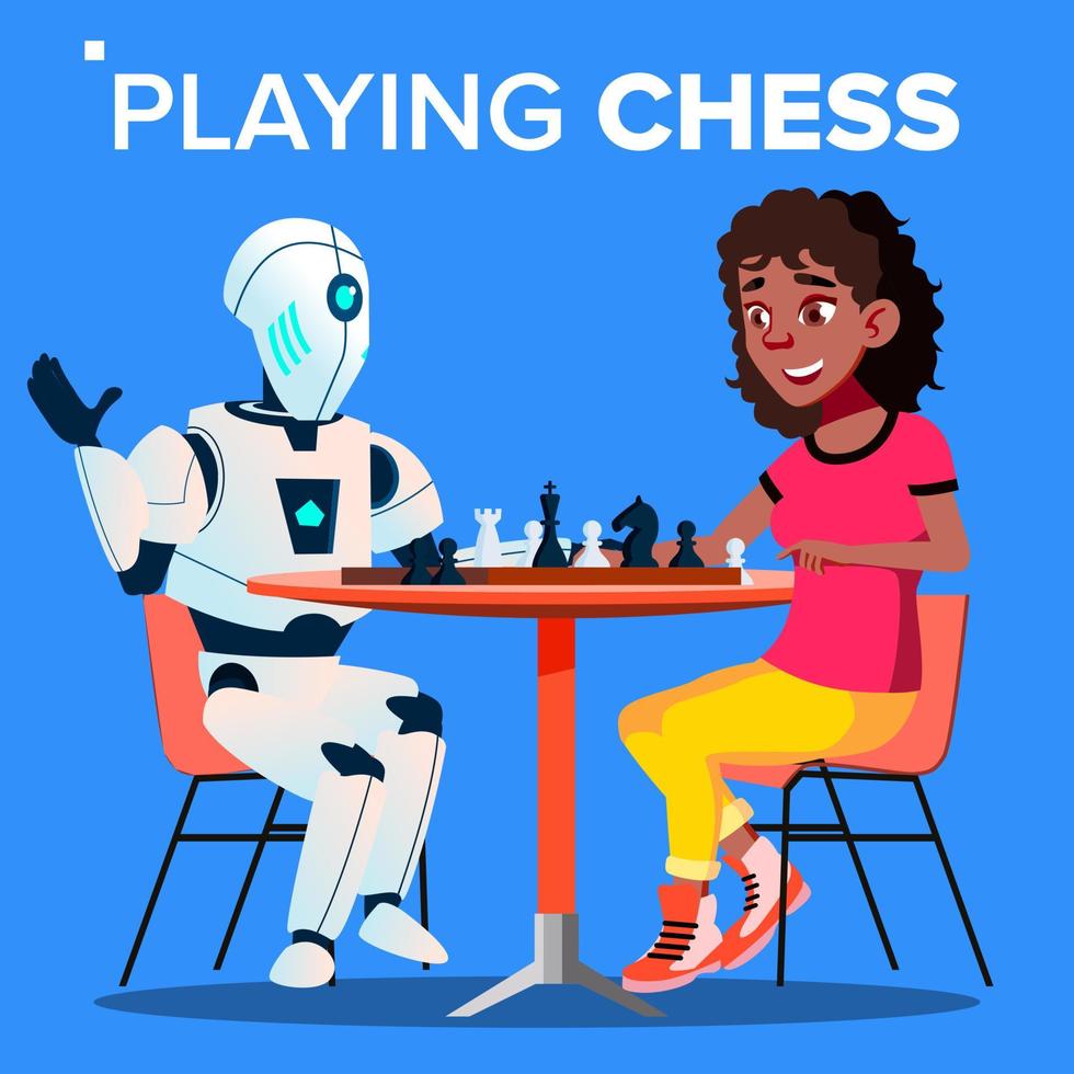 robot jouant aux échecs avec vecteur de femme. illustration isolée