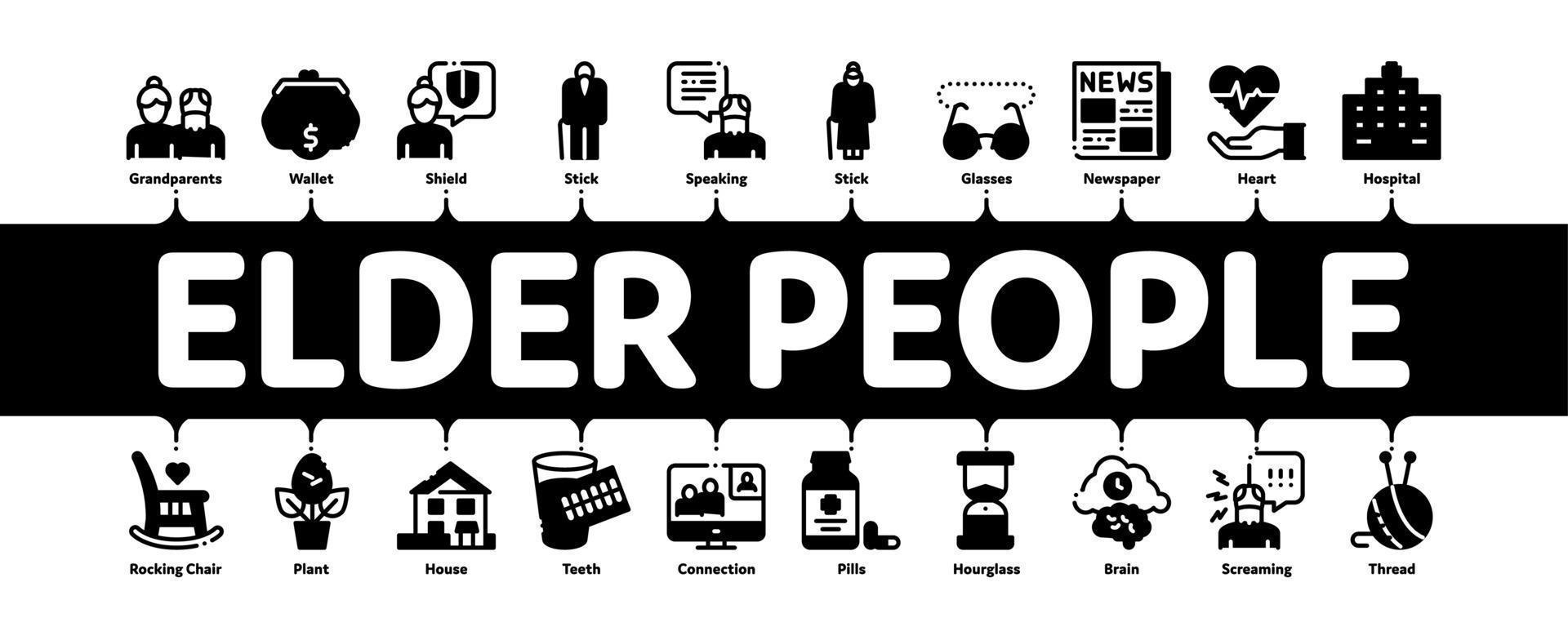 vecteur de bannière infographique minimal retraité personnes âgées