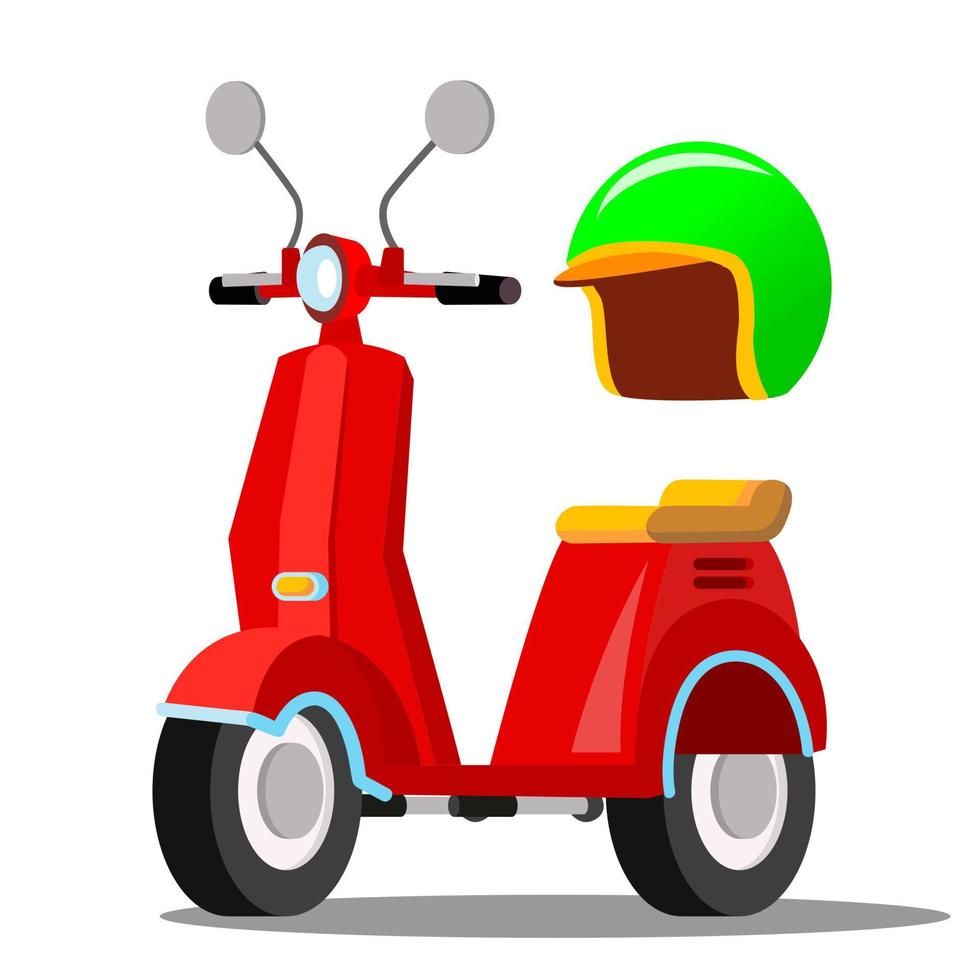 vecteur de scooter rouge. transports urbains classiques. illustration de dessin animé plat isolé
