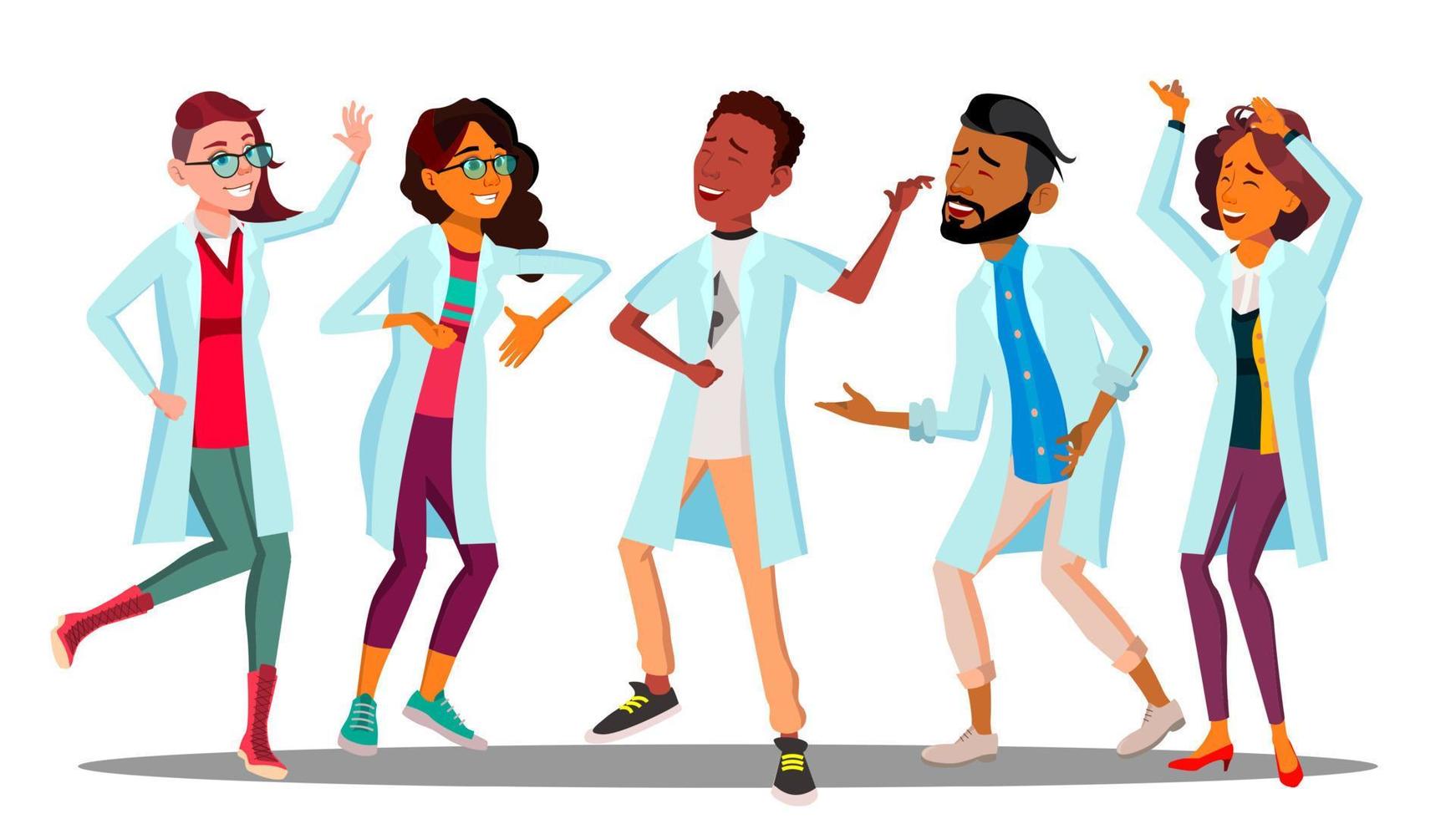 célébrant la journée du médecin, groupe de danse de vecteur de médecins heureux. illustration de dessin animé isolé