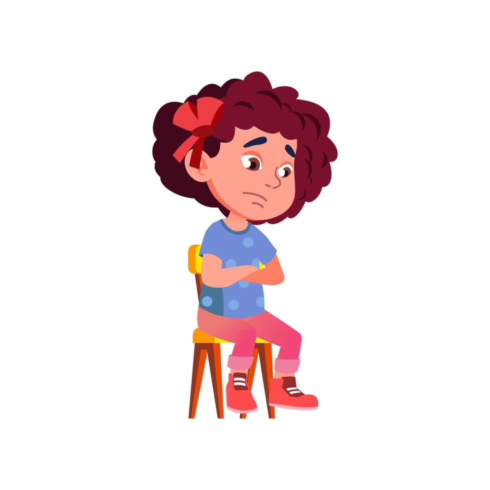 triste émotion fille enfant assis sur une chaise vecteur