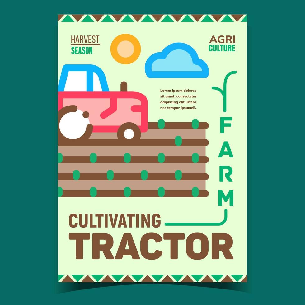 ferme cultivant le vecteur d'affiche publicitaire de tracteur