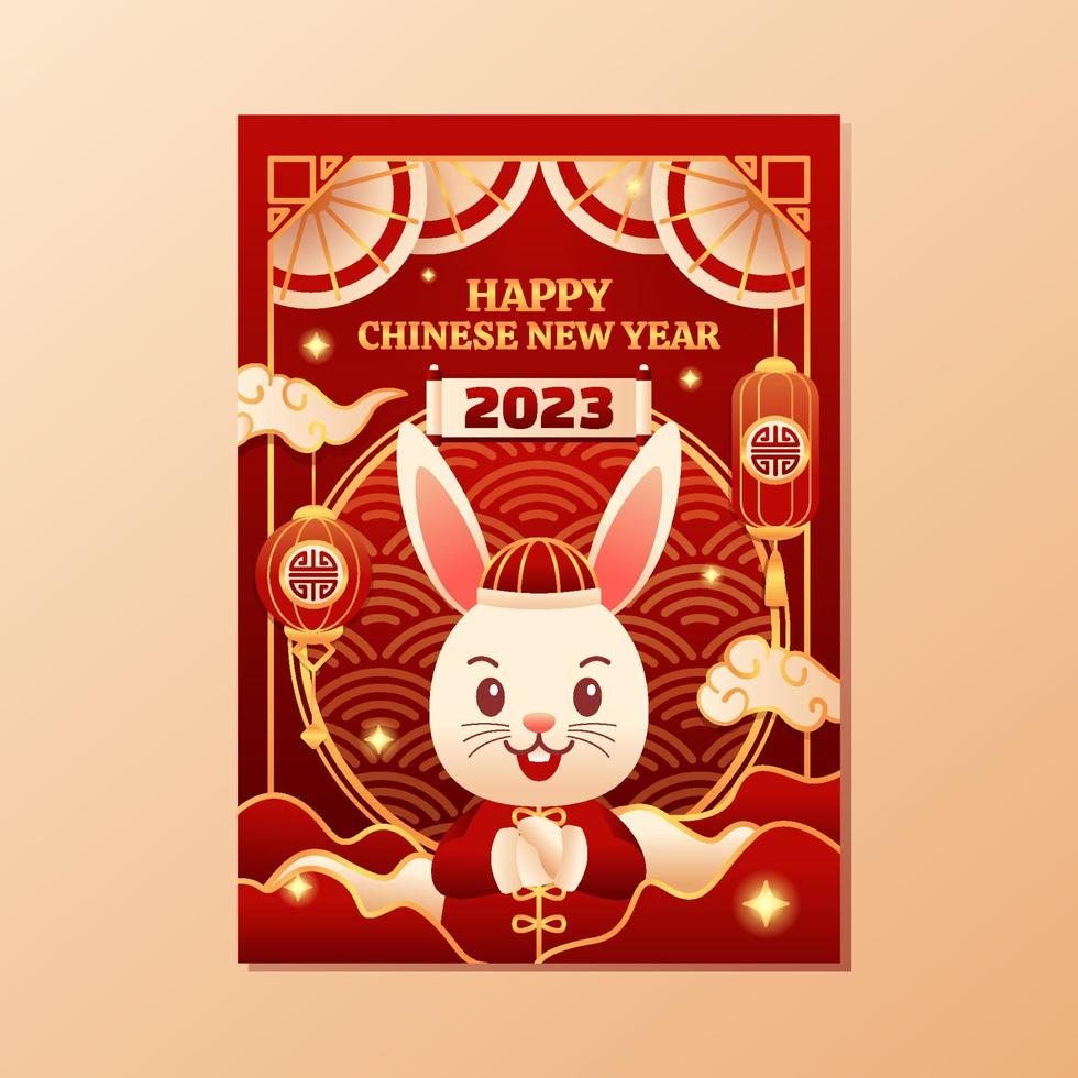 ornement chinois rouge avec lapin vecteur