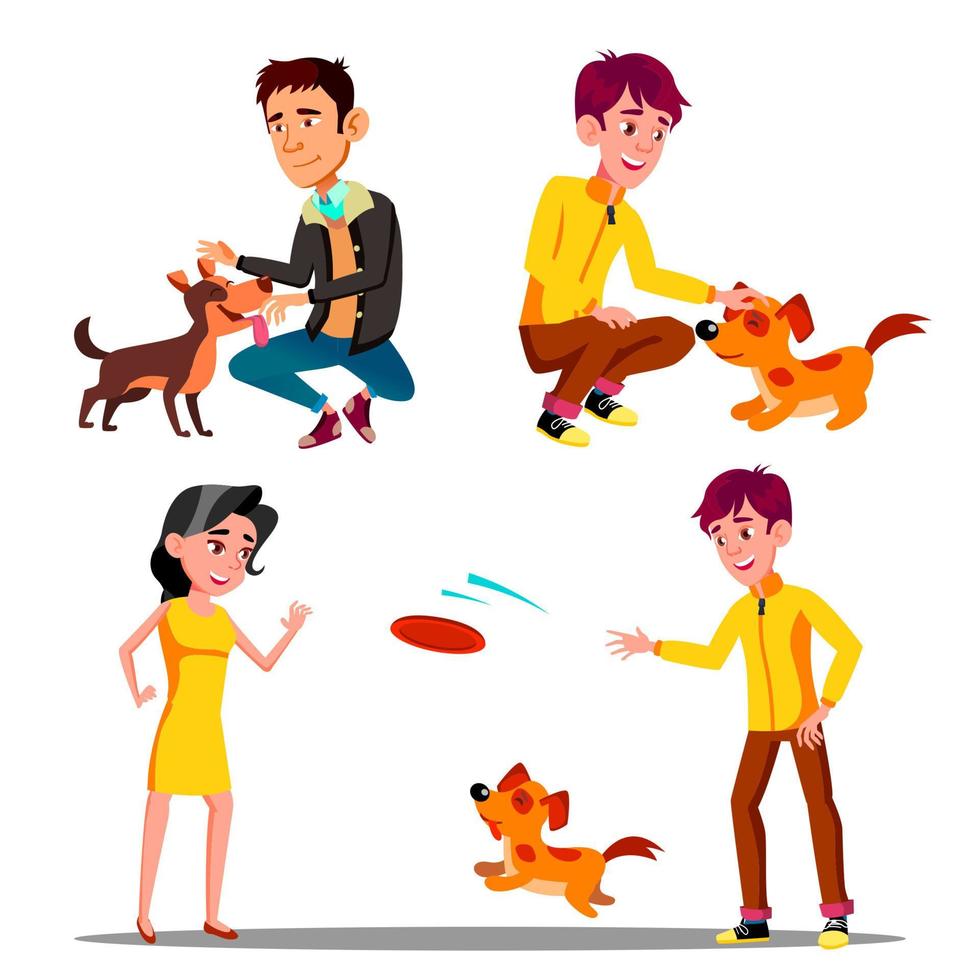 personnages marchant avec un vecteur de jeu d'animaux domestiques