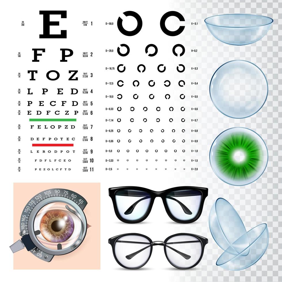 outils d'ophtalmologie, ensemble de vecteurs d'équipement d'examen de la vue vecteur