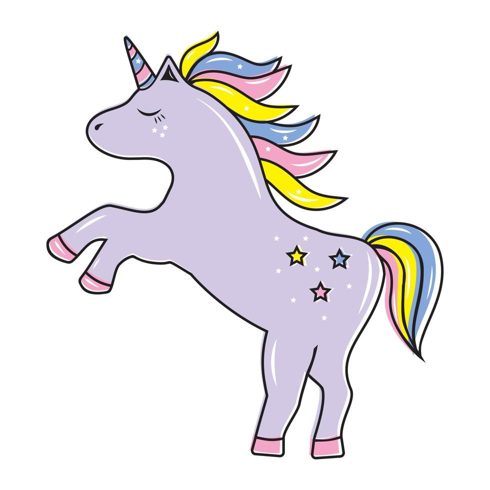 Licorne mignonne, personnage de poney de dessin animé coloré, illustration vectorielle vecteur