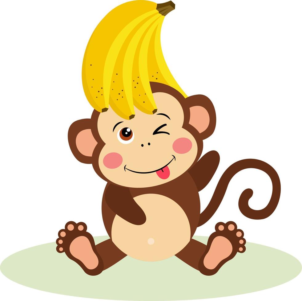 singe mignon avec des bananes sur la tête vecteur