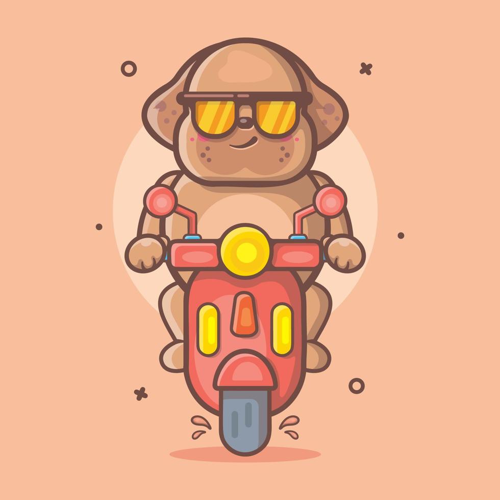 mascotte de personnage animal chien cool équitation scooter moto dessin animé isolé dans un style plat vecteur