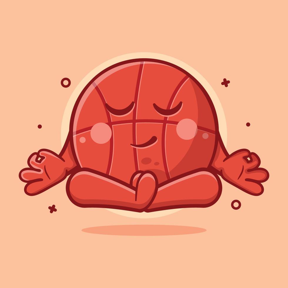 kawaii, basket ball, caractère, mascotte, à, yoga, méditation, pose, isolé, dessin animé, dans, plat, style, conception vecteur