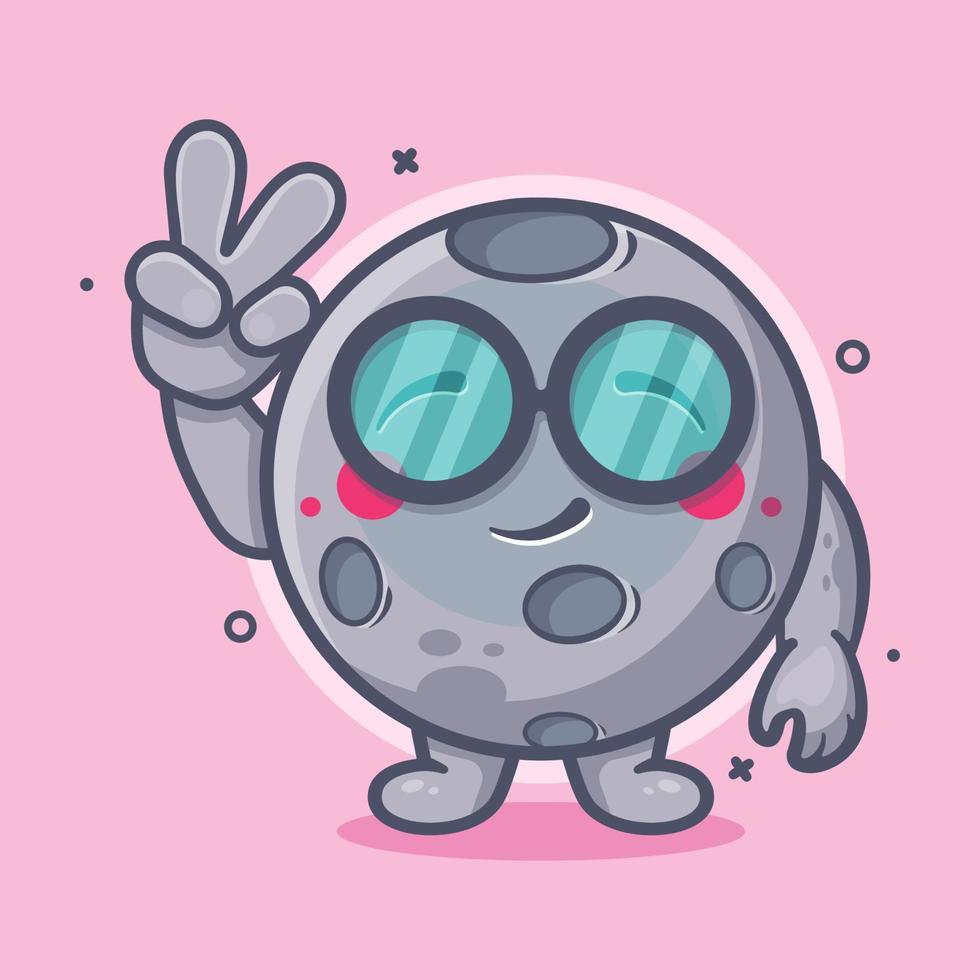 mascotte de personnage de lune mignon avec signe de paix geste de la main dessin animé isolé dans un style plat vecteur