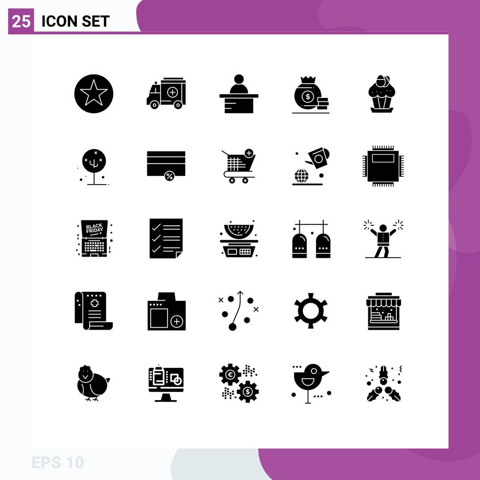 ensemble de 25 symboles d'icônes d'interface utilisateur modernes signes pour le gâteau de professeur de coupe de Pâques éléments de conception vectoriels modifiables américains vecteur