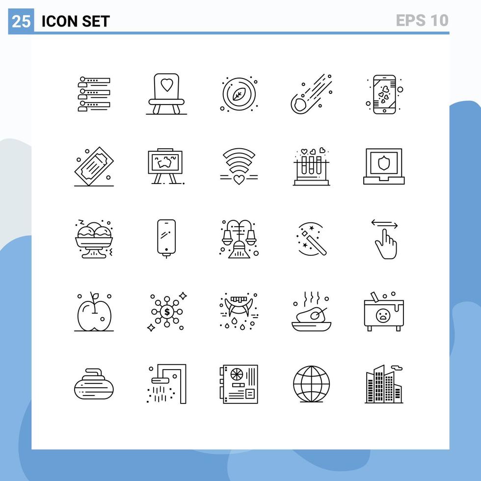 concept de 25 lignes pour sites Web mobiles et applications comète météore chaise astronomie éléments de conception vectoriels modifiables organiques vecteur