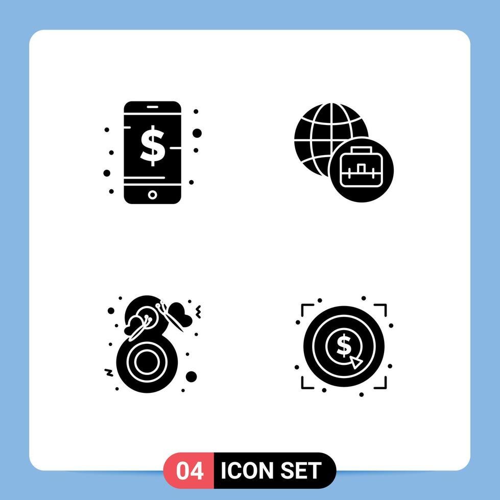 ensemble de 4 symboles d'icônes d'interface utilisateur modernes signes pour femme d'affaires réalisation de papillons intelligents éléments de conception vectoriels modifiables vecteur