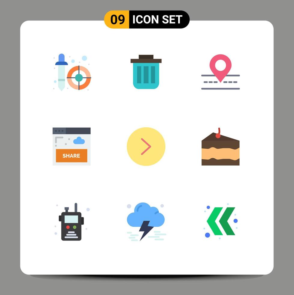 pack de 9 signes et symboles de couleurs plates modernes pour les supports d'impression Web tels que le partage d'interface de conteneur emplacement de carte éléments de conception vectoriels modifiables vecteur