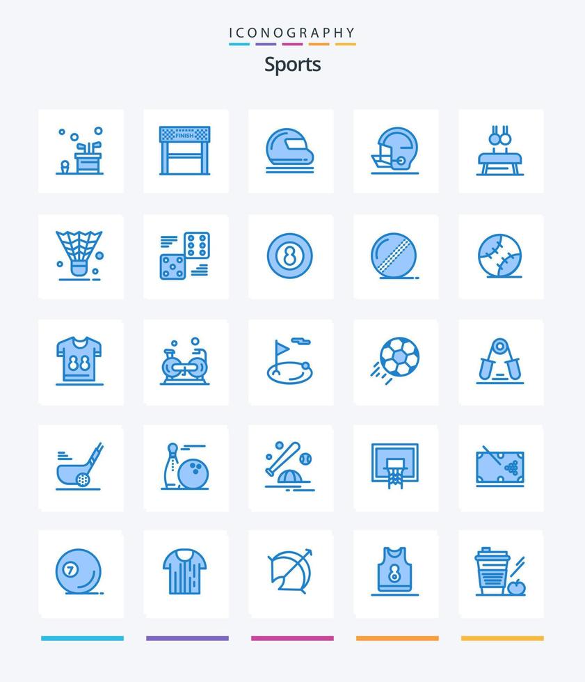 pack d'icônes bleues de sports créatifs 25 tels que la sécurité. sport. sport. gardien de but. moto vecteur