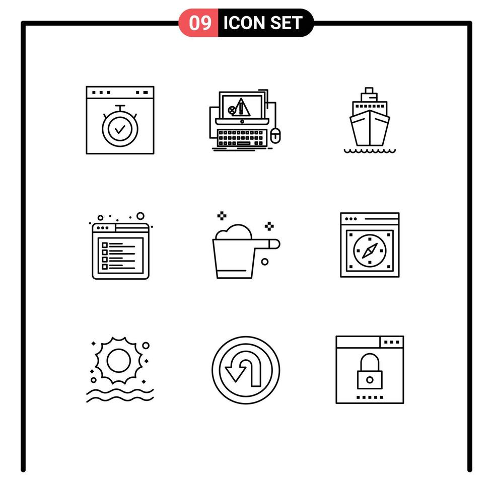 ensemble moderne de 9 contours et symboles tels que les éléments de conception vectoriels modifiables de transport de navigateur de panne internet web vecteur