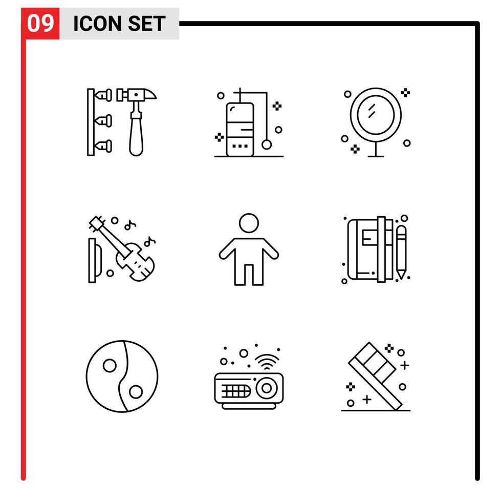 9 concept de contour pour sites Web mobiles et applications famille violon salle de bain musique guitare éléments de conception vectoriels modifiables vecteur
