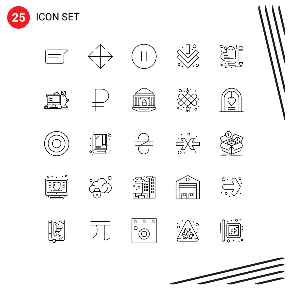 25 icônes créatives signes et symboles modernes de l'amour de mariage cœur multimédia vers le bas éléments de conception vectoriels modifiables vecteur