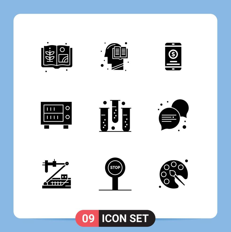groupe de 9 signes et symboles de glyphes solides pour les éléments de conception vectoriels modifiables de dépôt de coffre-fort mobile de sang de remise en forme vecteur