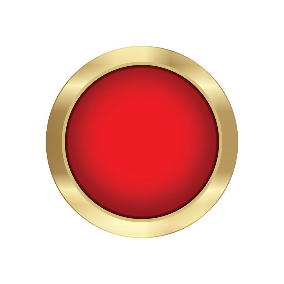 bouton rouge avec bordure dorée sur fond blanc vecteur