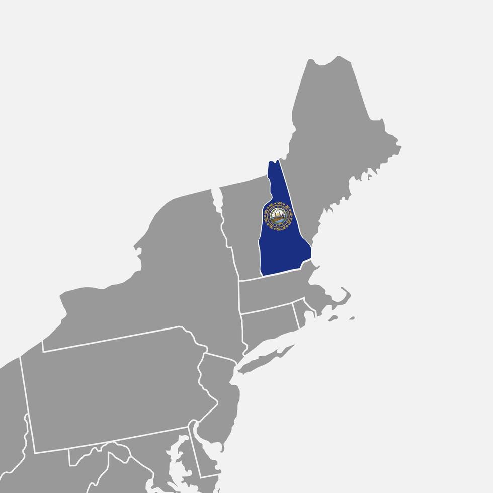 carte d'état du new hampshire avec drapeau. illustration vectorielle. vecteur