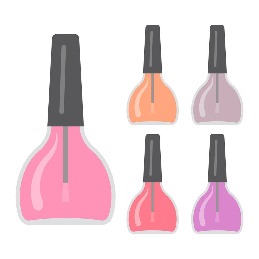 ensemble d'articles de maquillage. cinq vernis à ongles brillants. illustration vectorielle. vecteur