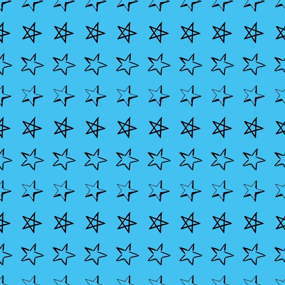 fond transparent d'étoiles de doodle. étoiles dessinées à la main noire sur fond bleu. illustration vectorielle vecteur