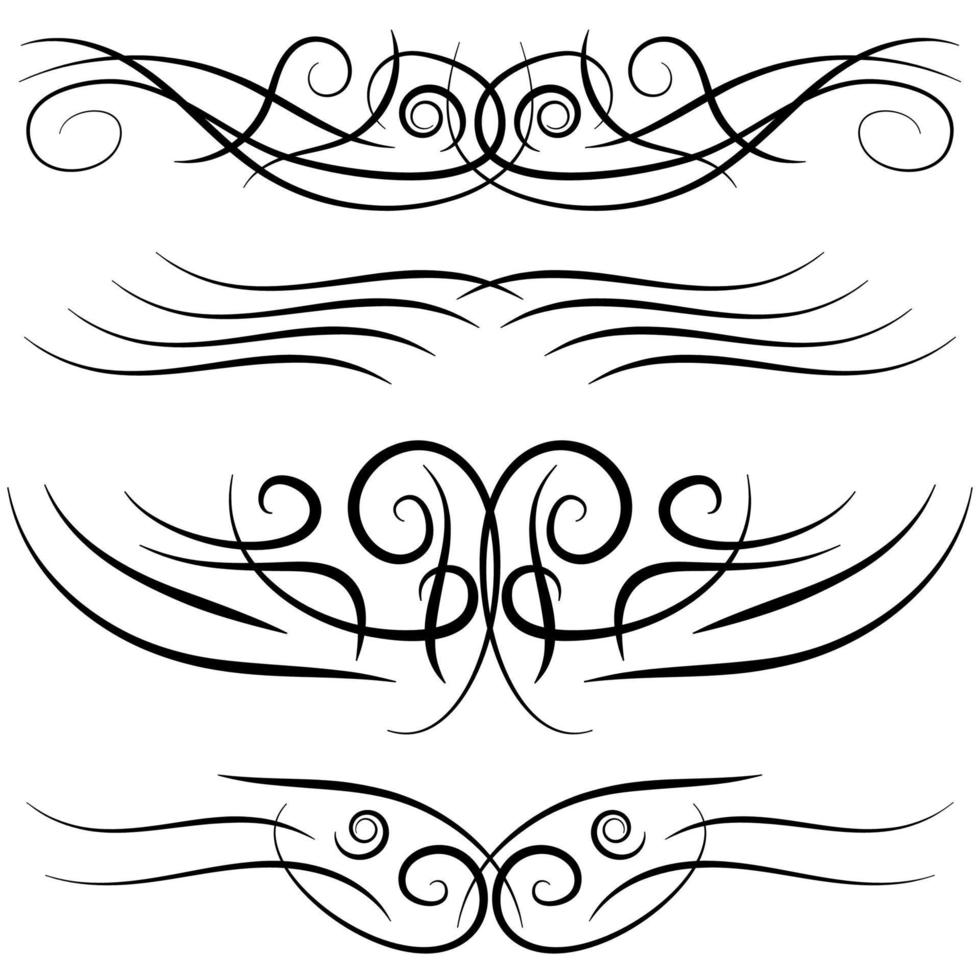 ensemble de boucles décoratives vintage, tourbillons, monogrammes et bordures calligraphiques. éléments de conception de dessin au trait en couleur noire sur fond blanc. illustration vectorielle. vecteur