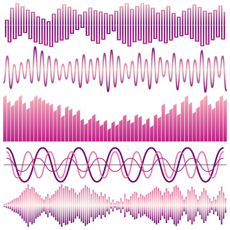 ensemble vectoriel d'ondes sonores. égaliseur audio. ondes sonores et audio isolées sur fond blanc