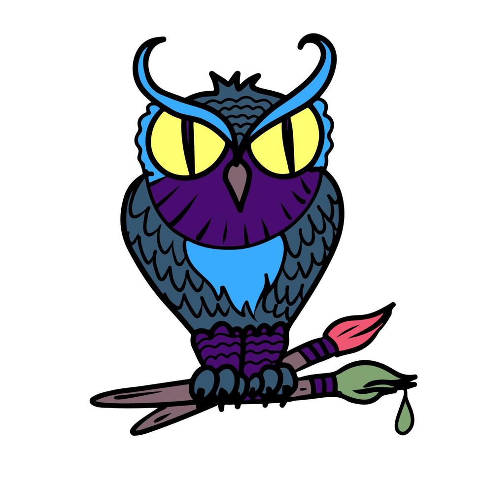 hibou de dessin animé dessiné à la main de vecteur avec un pinceau.