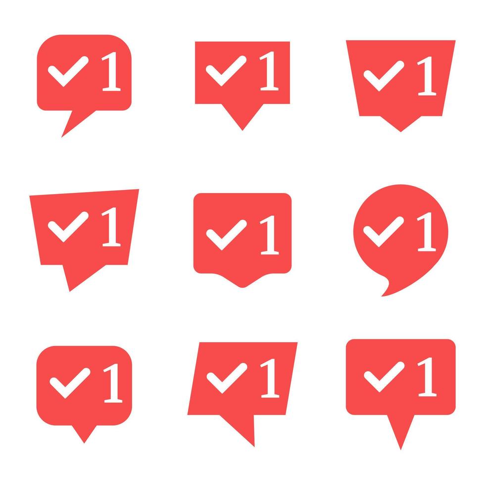ensemble de neuf notifications dans les médias sociaux avec chèque. illustration vectorielle. vecteur