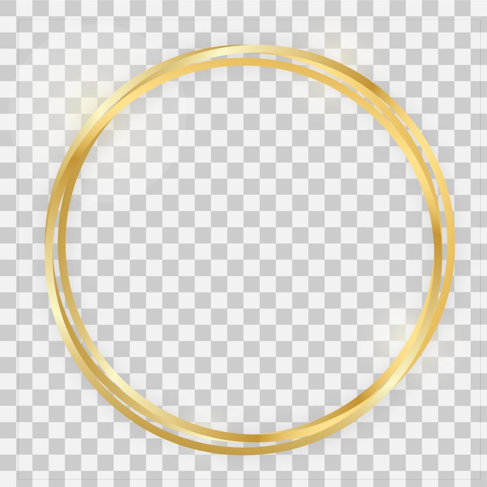 cadre triple cercle brillant doré avec effets lumineux et ombres sur fond transparent. illustration vectorielle vecteur