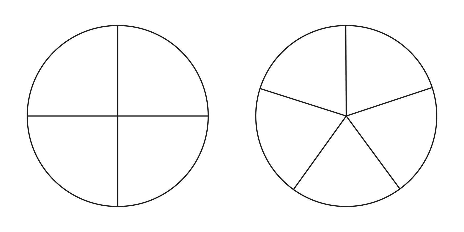 camembert, ensemble de diagrammes, quatre et cinq sections ou étapes. icônes de cercle pour l'infographie, la présentation, la conception Web, l'interface utilisateur. tableau d'affaires simple. vecteur