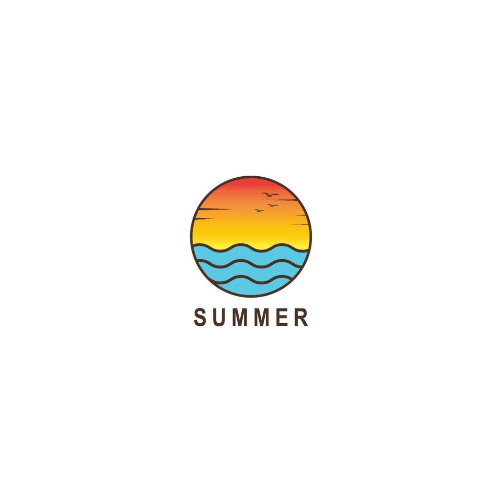 logo d'été avec concept de design plat de vagues de l'océan vecteur
