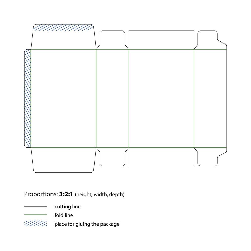 découpe d'emballages avec lignes de découpe et de pliage. vecteur. vecteur