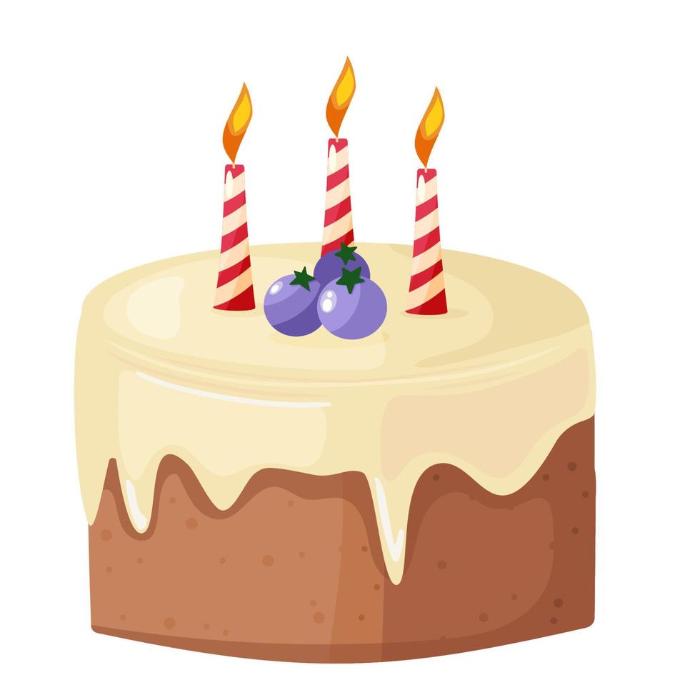 gâteau de mariage ou d'anniversaire décoré de fête avec des myrtilles et des bougies. vecteur