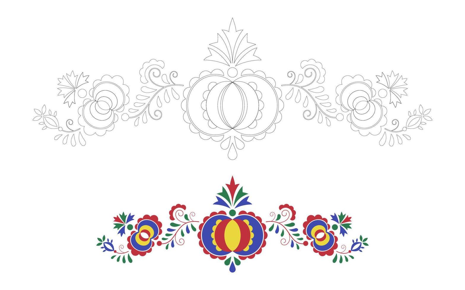 ornement folklorique traditionnel. motif tchèque de broderie florale. pages à colorier avec un modèle de couleur. symbole morave, slovaque et hongrois. illustration vectorielle vecteur