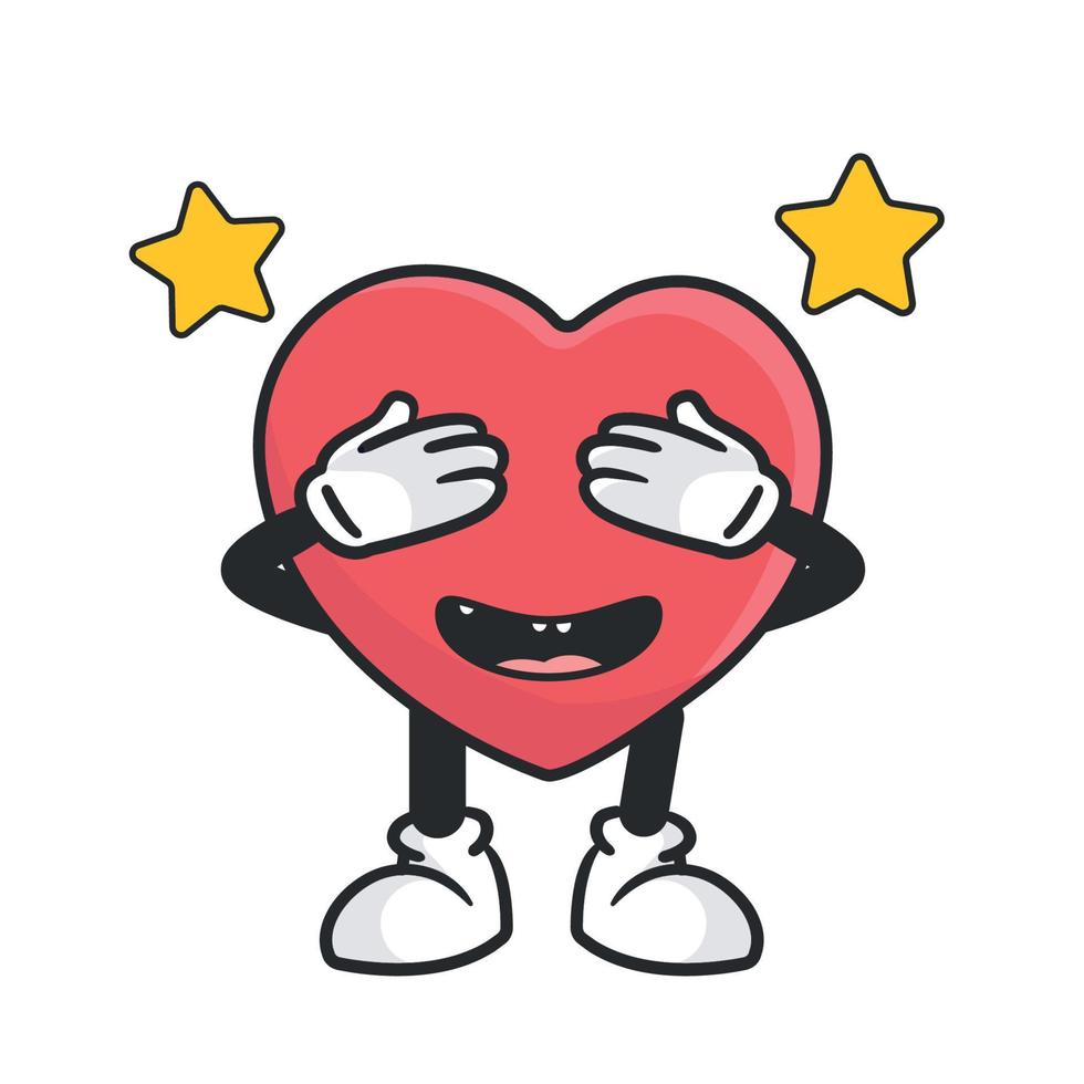 illustration vectorielle de mascotte rétro coeur mignon avec visage drôle. personnage de dessin animé de style vintage pour cartes et cadeaux de saint valentin. vecteur