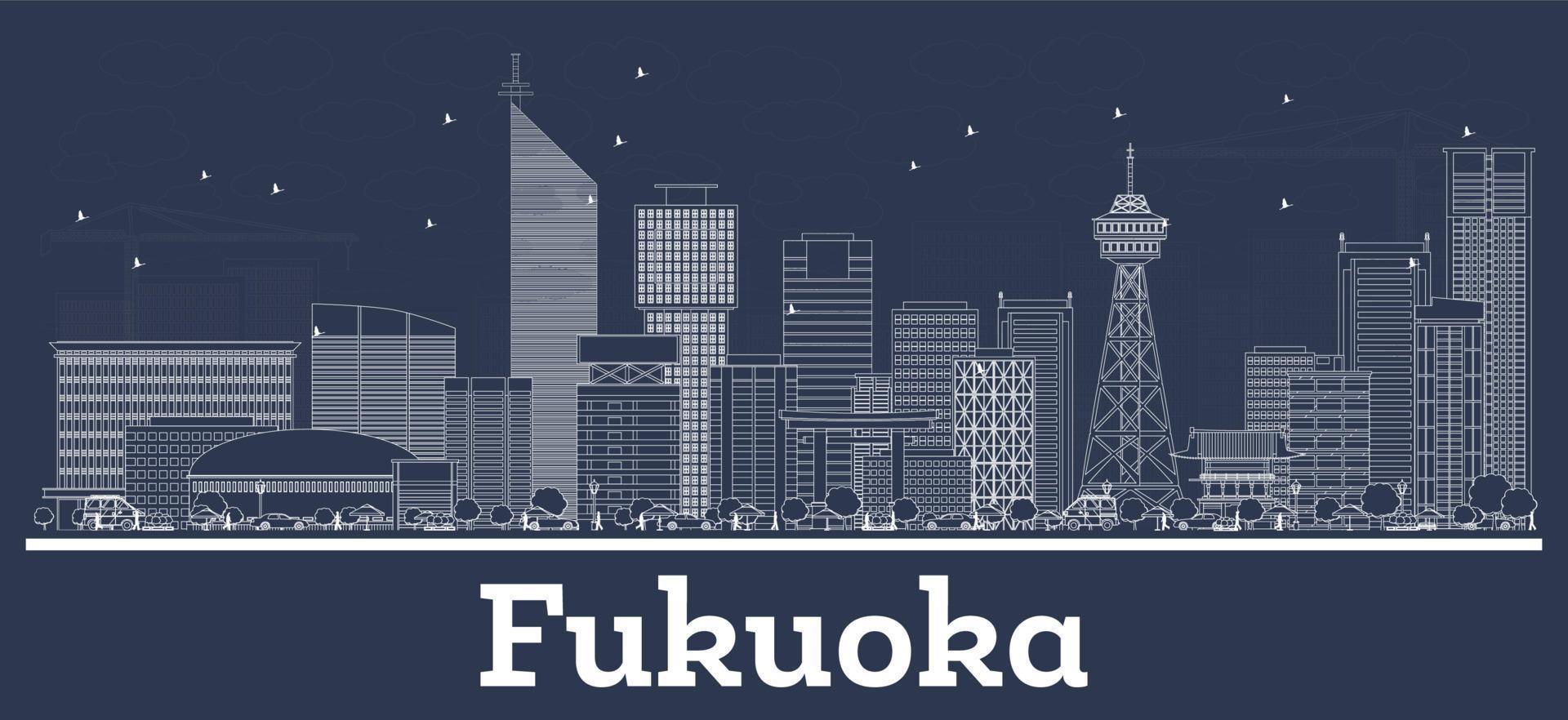 Décrire les toits de la ville de fukuoka au japon avec des bâtiments blancs. vecteur