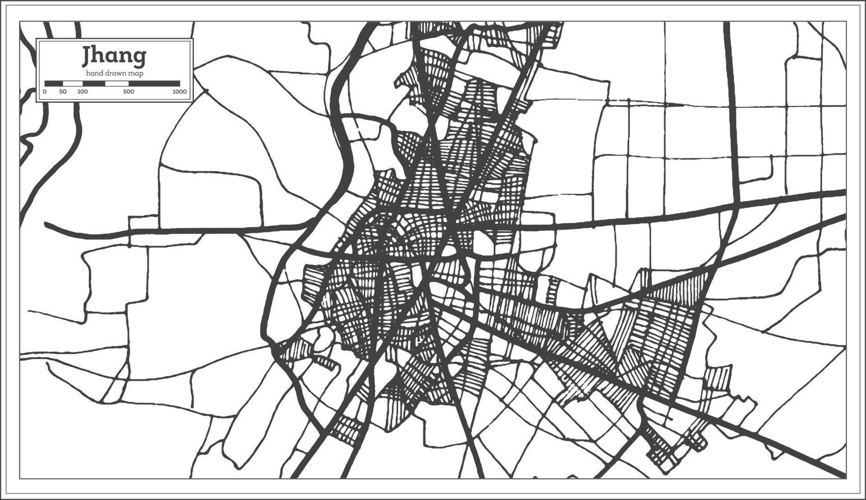 plan de la ville de jhang pakistan en noir et blanc. illustration vectorielle. vecteur