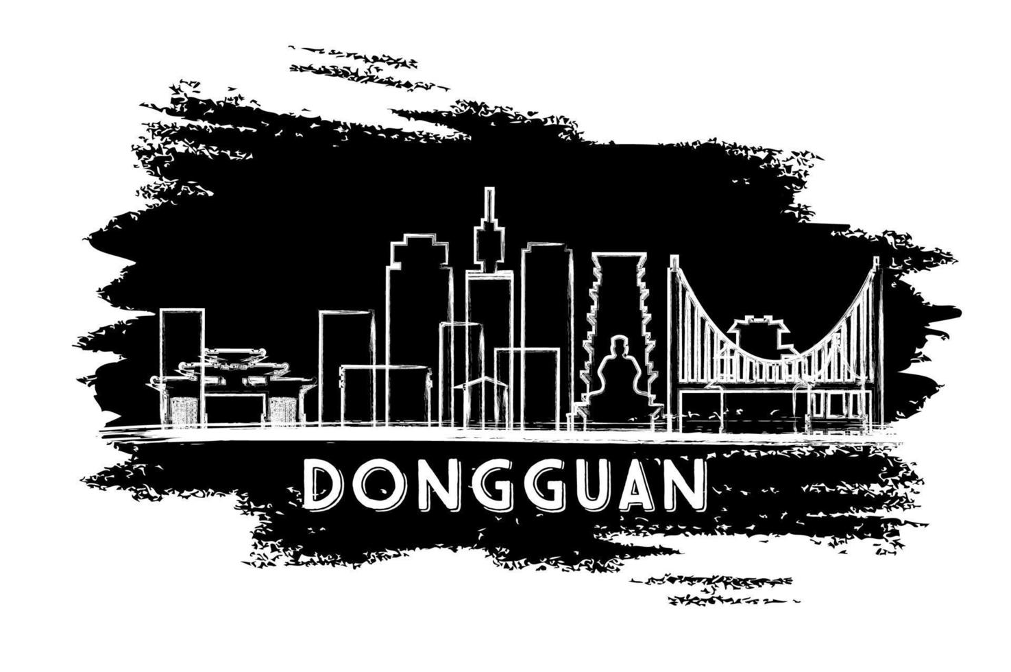 silhouette d'horizon de la ville de dongguan en chine. croquis dessiné à la main. vecteur